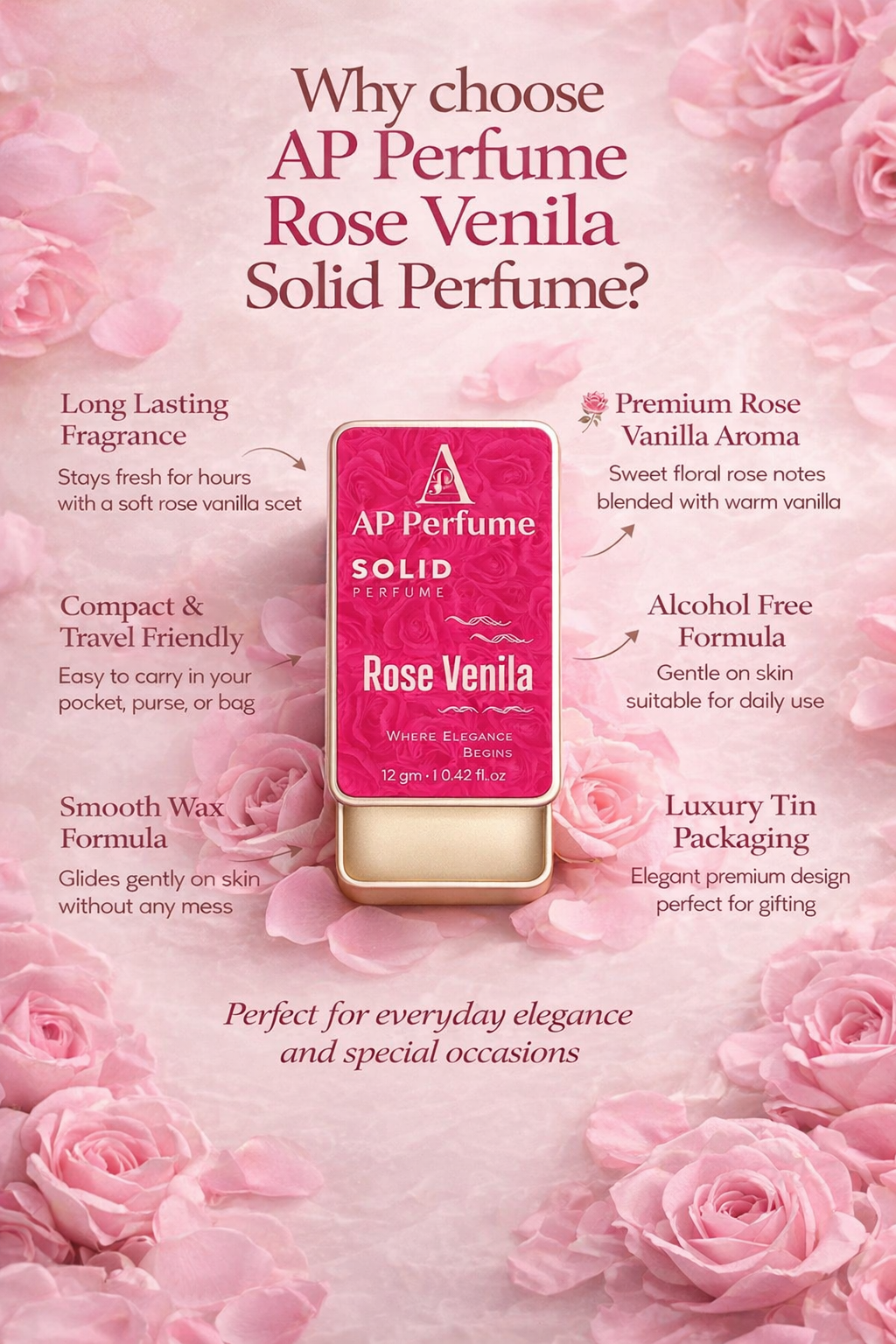 Rose Venila Solid Perfume 12gm – Elegant Floral Scent by AP Perfume